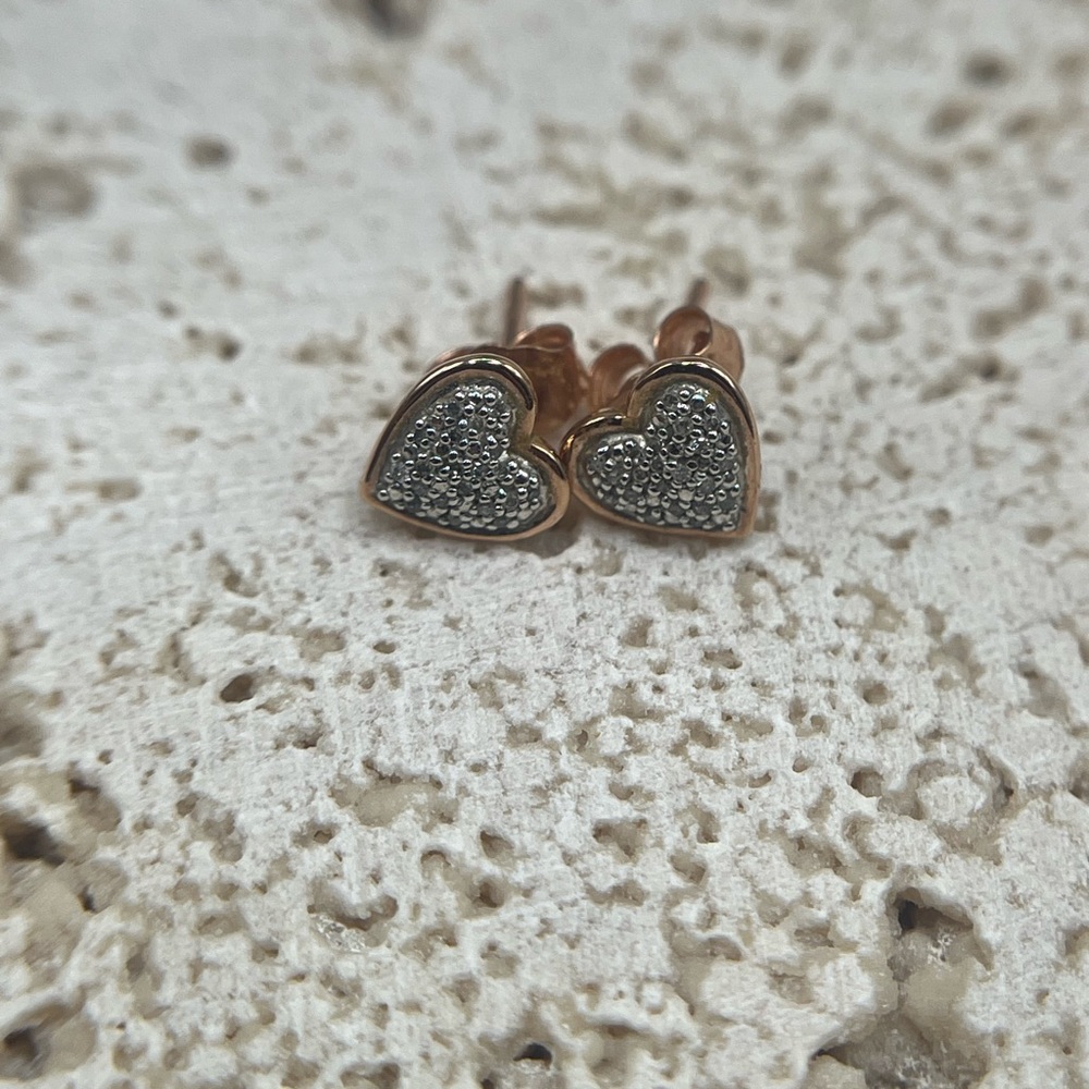 10k Rose Gold Pave Diamond Earrings - Picture 5 of 7